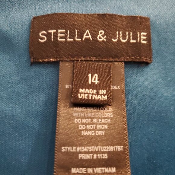 Stella & Julie Square Neckline Knee Length Dark Teal Blue Dress Size 14 - Picture 2 of 5